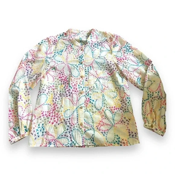 Madewell Warm Voile Phoebe Embroidered Cross-stitch Top Sz 2 100% Cotton Voile - Picture 2 of 7